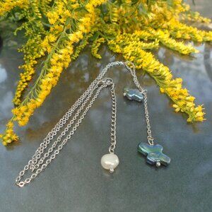 Natural Keshi pearl Double dangle Necklace & Stud earring set, real Unique pearl